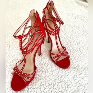 Audrey Brooke Red 5” Stiletto Heels with Decorative Rhinestones Size 7
